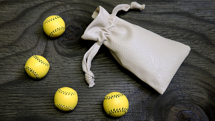 Set of 4 Leather Balls for Cups and Balls (Yellow) by Leo Smetsers - Trick